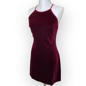Vintage Y2K Velour Spaghetti Strap Dress Burgundy Juniors size M
